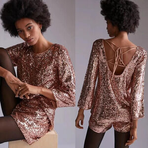 Anthropologie Sequinned Top in Pink Size 8 NWOT $190